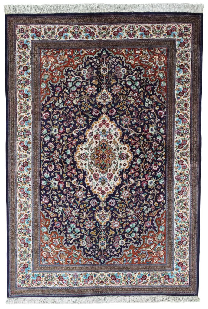 Ghom Tappeto 140x200 Blu (Iran) Annodato A Mano