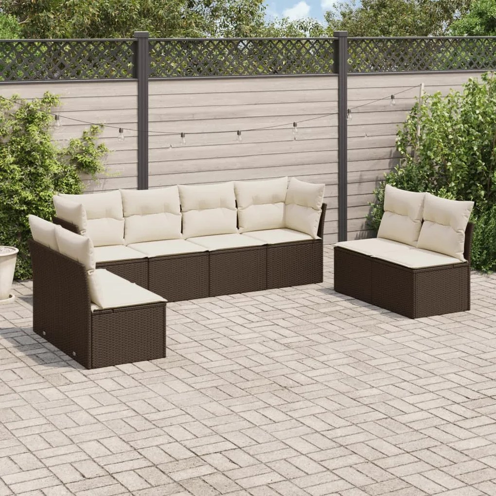 Set divani da giardino 8 pz con cuscini marrone in polyrattan