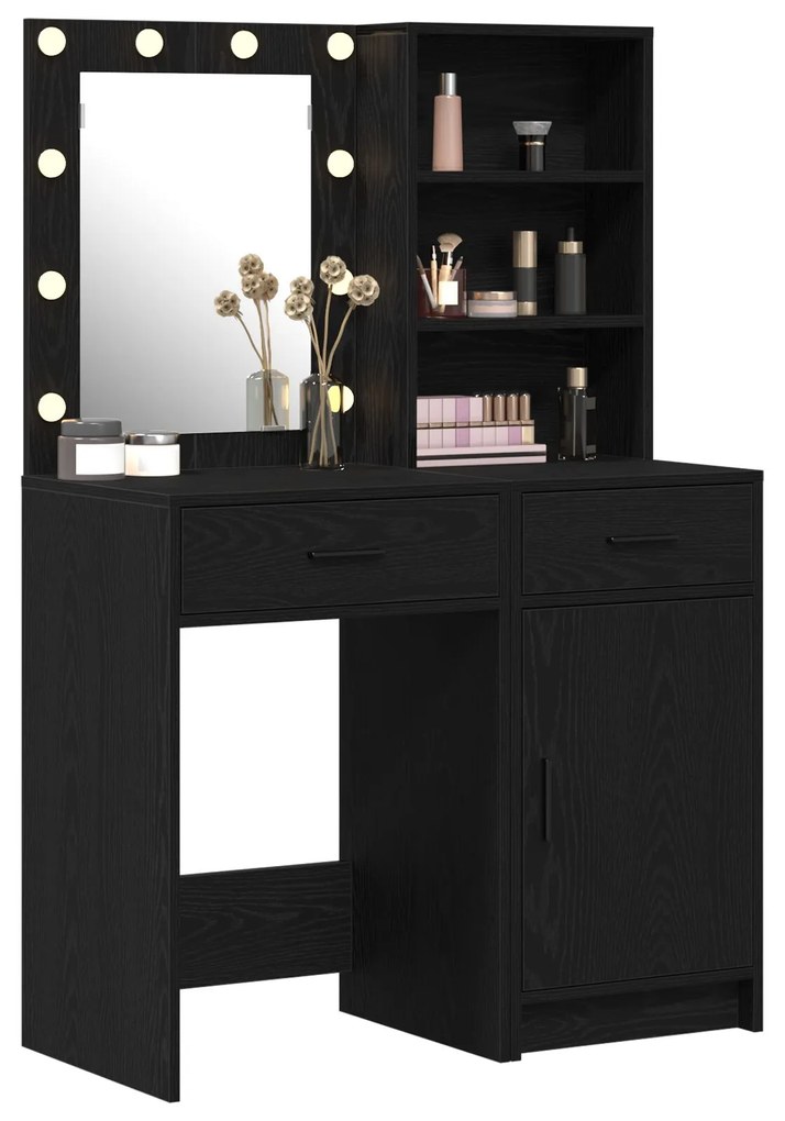 Set da toeletta in 2 pezzi con led in legno ingegnerizzato nero
