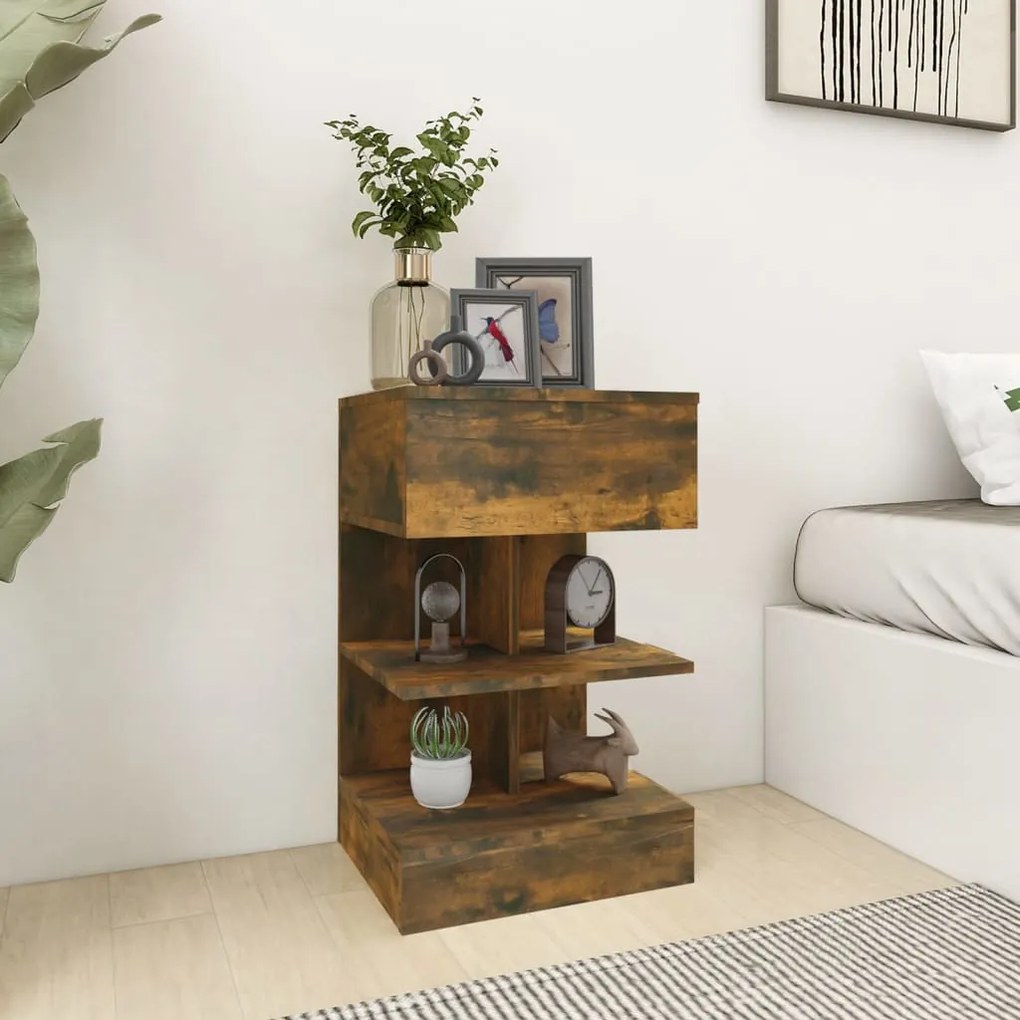 Comodino Rovere Fumo 40x35x65 Cm İn Legno Multistrato /