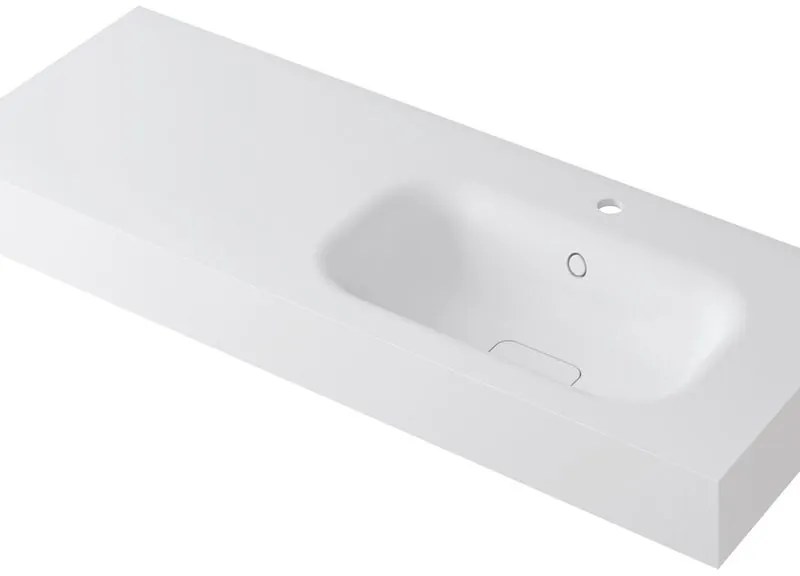 Lavabo integrale rettangolare vasca a destra L 120.5 x H 15 x P 46 cm in resina bianco opaco