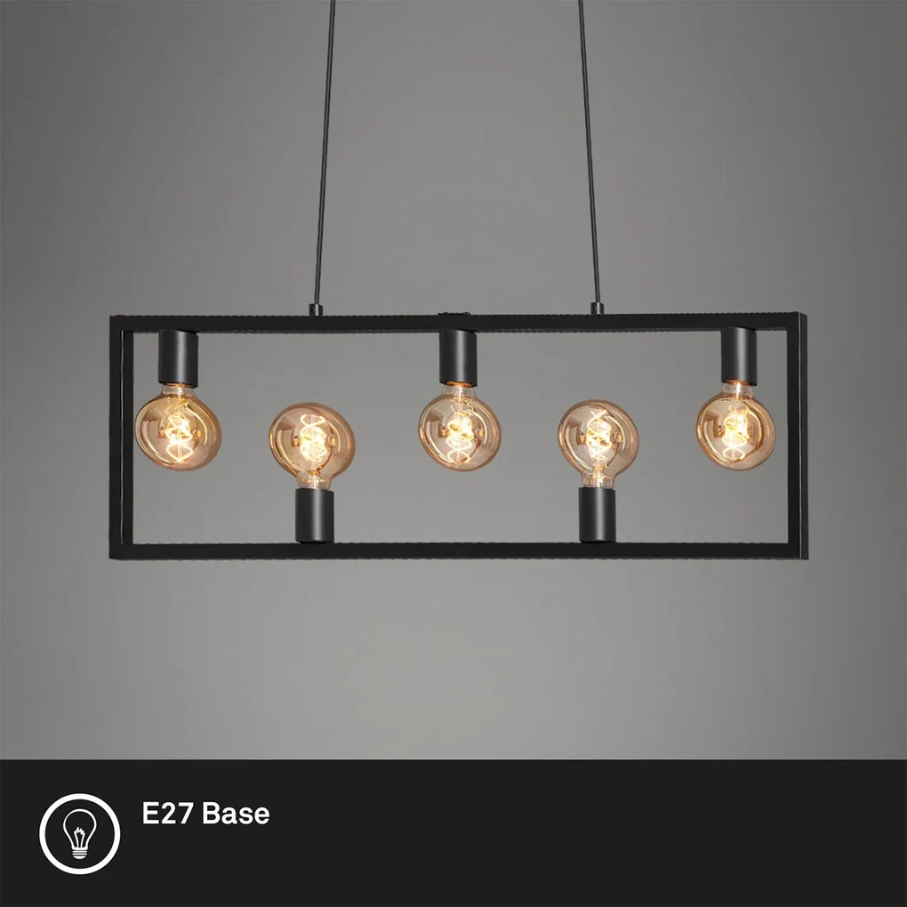Lampadario A Sospensione Vintage Kotak Metallo Nero 5 Luci Luci E27