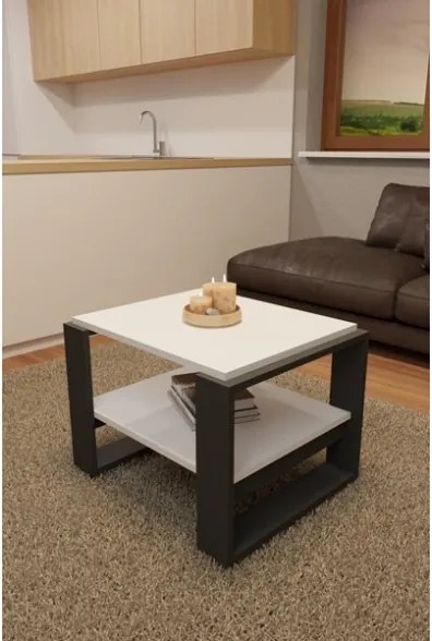 Tavolino Basso Da Salotto Stile Moderno 63x54x45 Axel Bianco E Antracite