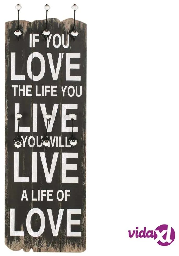 vidaXL Appendiabiti da Parete con 6 Ganci LOVE LIVE 120x40 cm