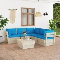 Set Divani da Giardino su Pallet 6 pz con Cuscini Legno Abete 3063532