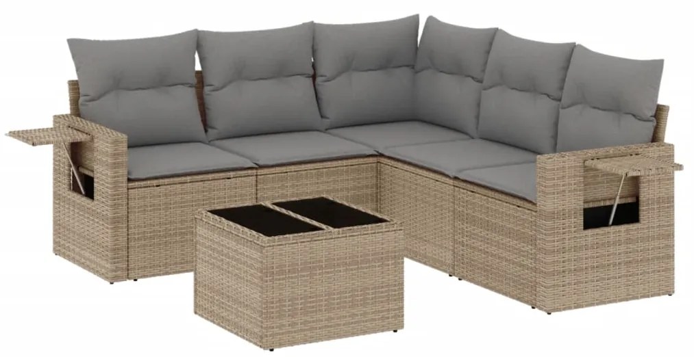 Set divano da giardino 6 pz con cuscini beige in polyrattan