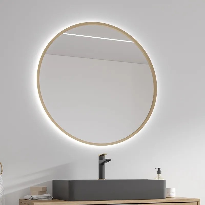 Specchio tondo led retroilluminato 80 cm cornice oro | KAM-S8000G - KAMALU