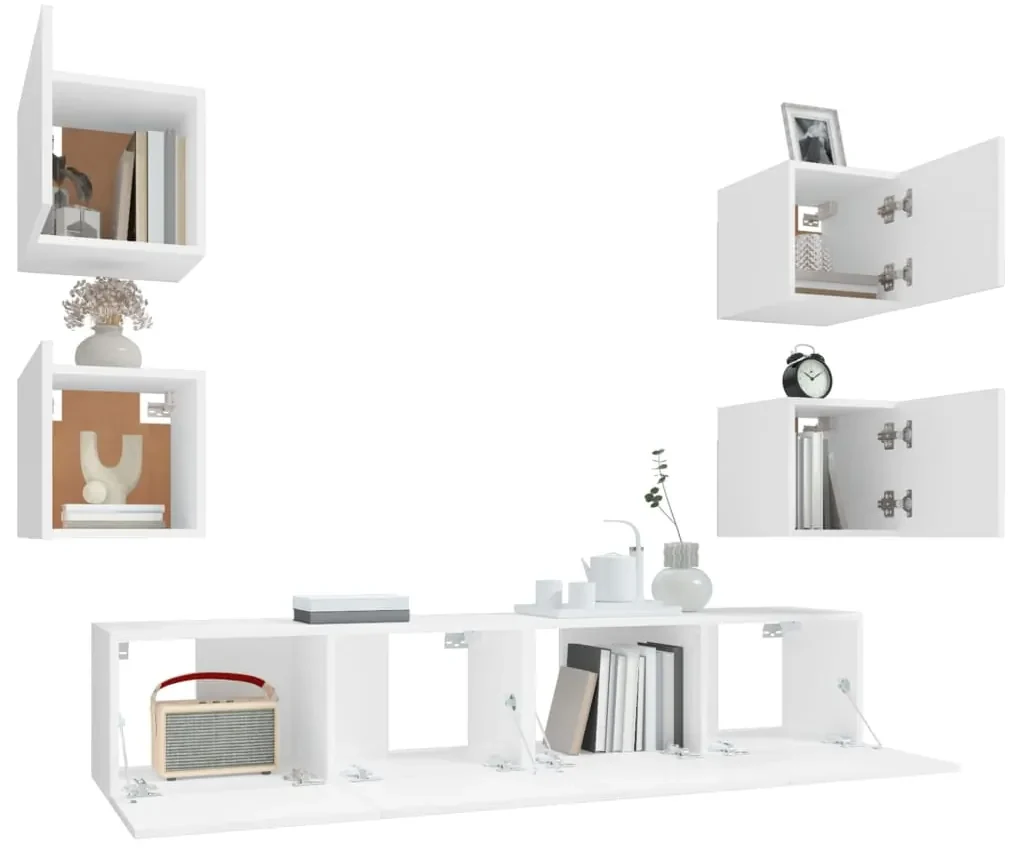 Set di mobili porta tv 6 pz bianco in legno multistrato