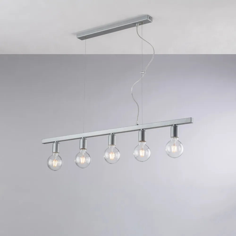 Lampadario Contemporaneo Fabian Metallo Argento 5 Luci E27