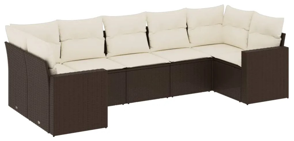 Set Divani da Giardino 7 pz con Cuscini Marrone in Polyrattan