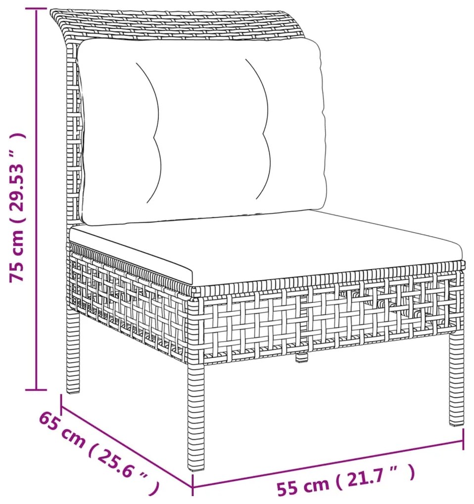 Set Divani da Giardino 10 pz con Cuscini in Polyrattan Grigio