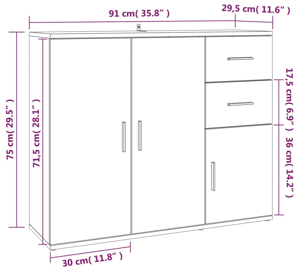 Credenza Rovere Fumo 91x29,5x75 cm in Legno Multistrato