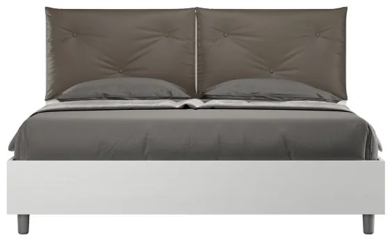 Letto matrimoniale contenitore 160x190 bianco frassino cuscini similpelle cappuccino Egos Appia