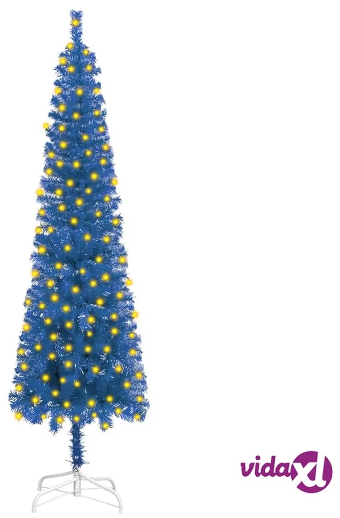 vidaXL Albero di Natale Sottile Preilluminato Blu 120 cm