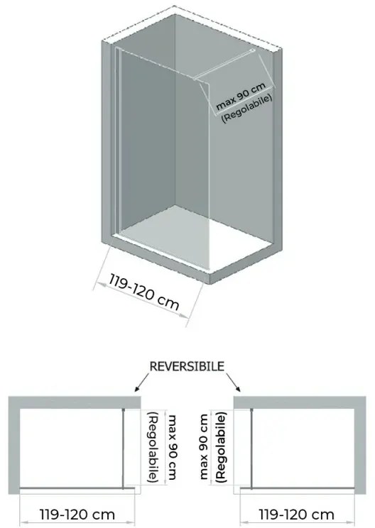 Doccia Walk-In 120 cm trasparente 6 mm profilo cromo H 200 cm Klug