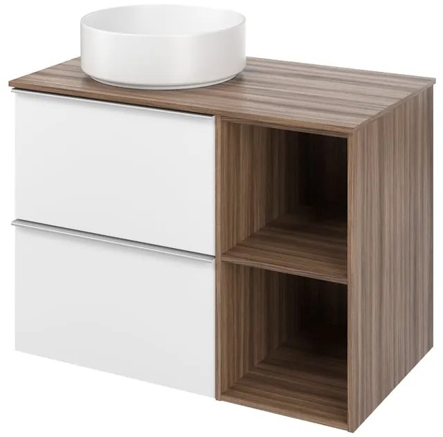 Mobile bagno sospeso con lavabo e organizer per cosmetici, top incluso L 80 x H 55 x P 45 cm bianco e noce in truciolare 2 cassetti per vasca centrale Modern