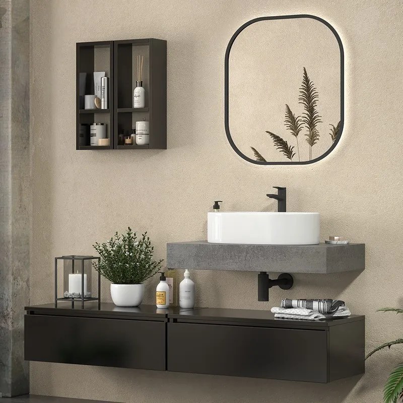 Composizione bagno con 2 mobiletti 80 cm e mensolone 80 cm | KAM-KK803 - KAMALU