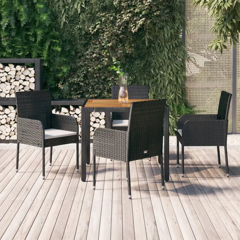 Set Da Pranzo Da Giardino 5 Pz Nero Con Cuscini İn Polyrattan /