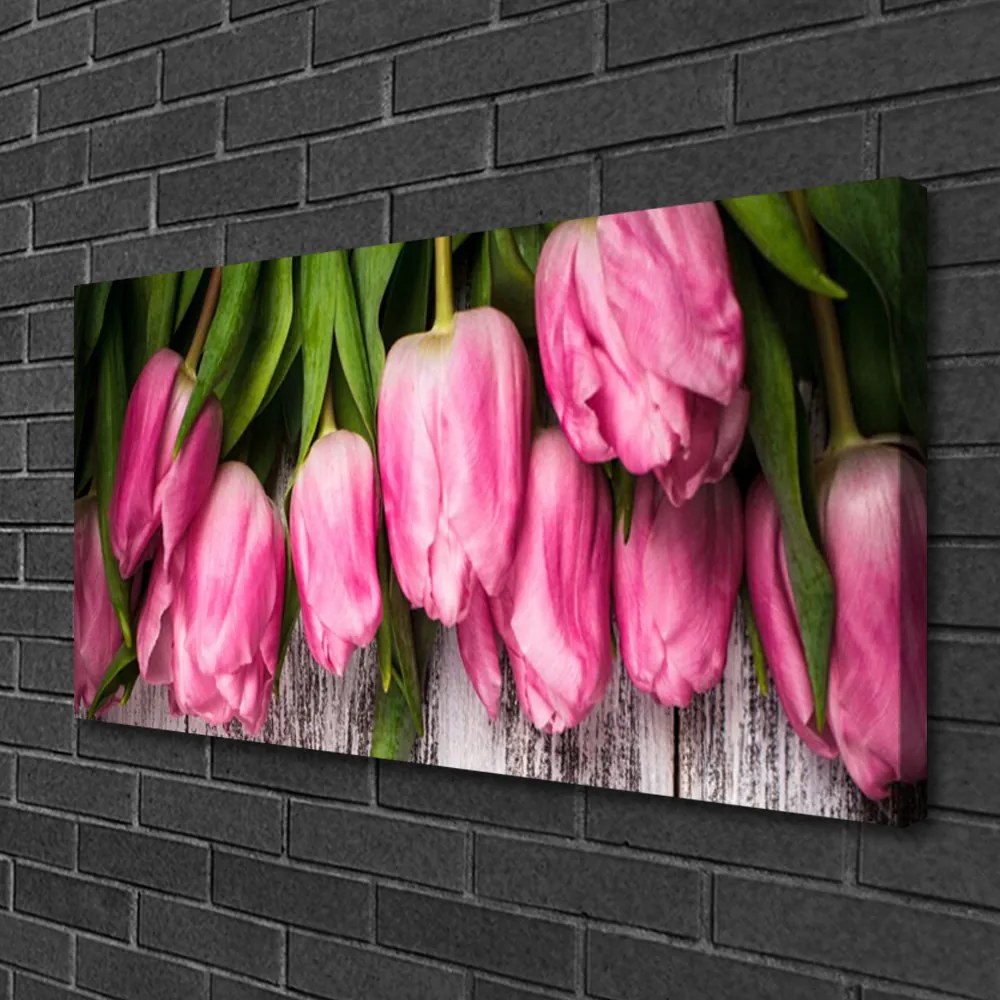 Quadro su tela Tulipani Sul Muro 100x50 cm