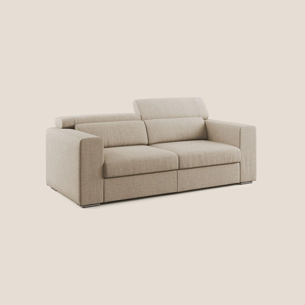 Vegas divano moderno con poggiatesta reclinabili in morbido tessuto smacchiabile T14 beige 230 cm