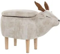 Sgabello per bambini con animali renna Tessuto in poliestere beige Gambe in legno imbottite contenitore Poggiapiedi per asilo nido