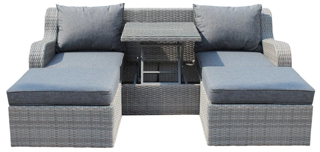 GRANDIS - divano da giardino con 2 pouf completo di cuscino intreccio in rattan sintetico
