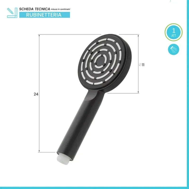 Doccetta tonda monogetto da 23,5 cm nero opaco in ABS anticalcare Hidra