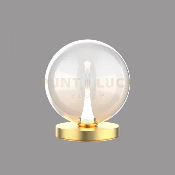 Lampada da tavolo bolla, metallo oro +  vetro ambra, led 4,5w 336 l...