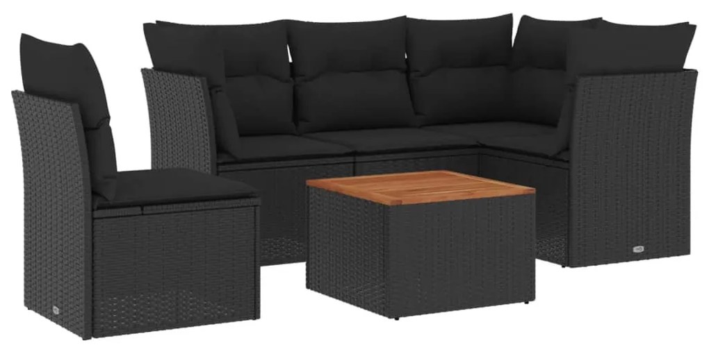 Set divano da giardino 6 pz con cuscini nero in polyrattan