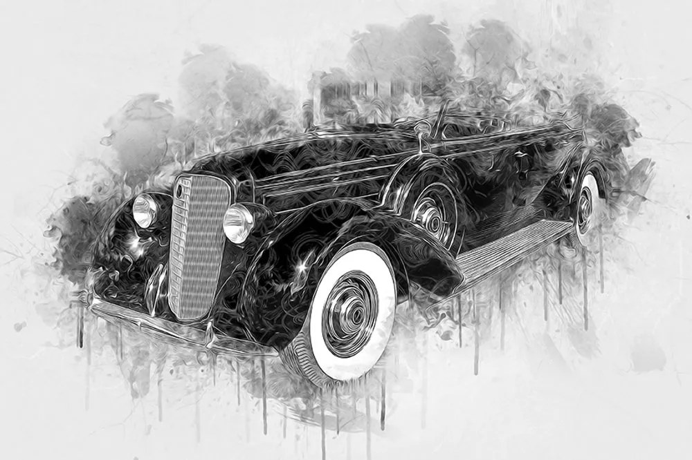 Carta da parati autoadesiva – Auto d'epoca in bianco e nero