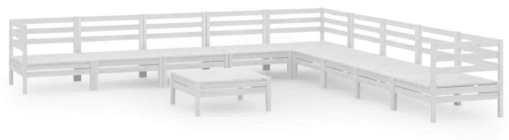 Set Salotto da Giardino 10 pz in Legno Massello di Pino Bianco