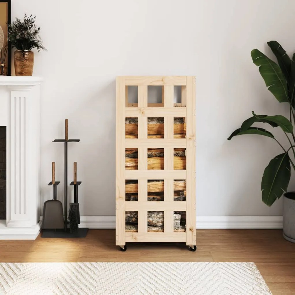 Portalegna Con Ruote 40x49x110 Cm Legno Massello Di Pino /
