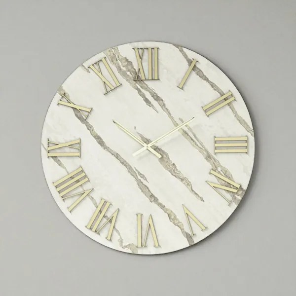 Orologio rotondo D40 cm RYAN in legno rivestito con parato e dettagli Oro