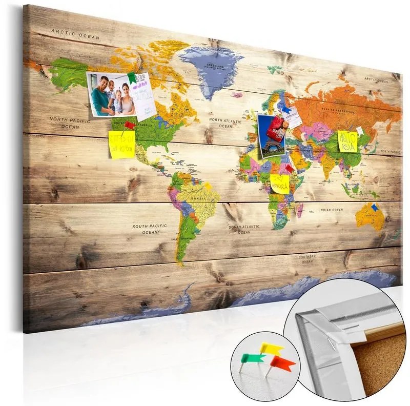 Quadri di sughero  Map on wood: Colourful Travels [Cork Map]  Larghezza x Altezza Home decor 120x80