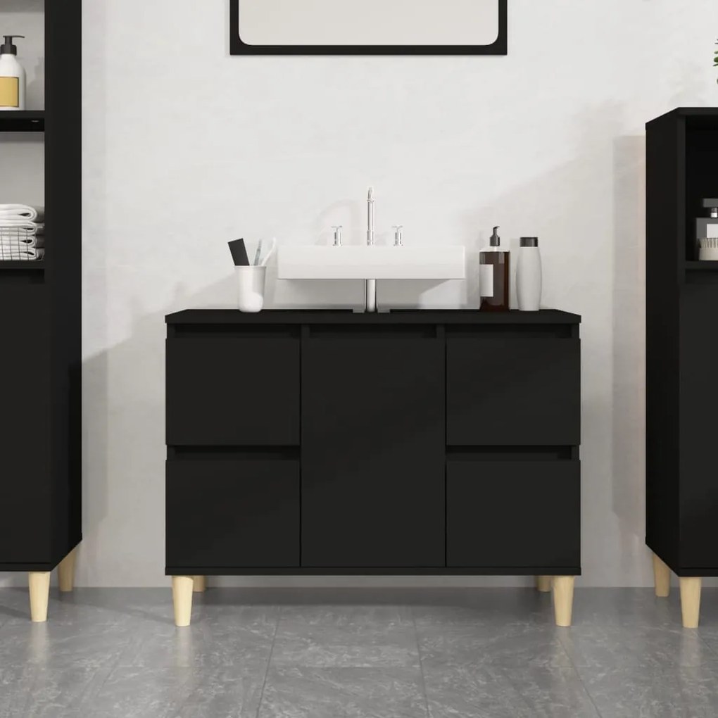 Mobile Lavabo Nero 80x33x60 Cm İn Legno Multistrato /