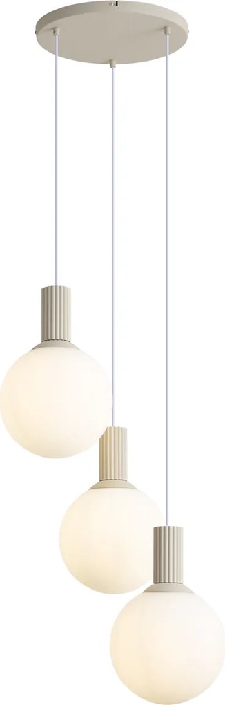 Lampada a sospensione scandinava beige con vetro opalino 3 luci - Polly