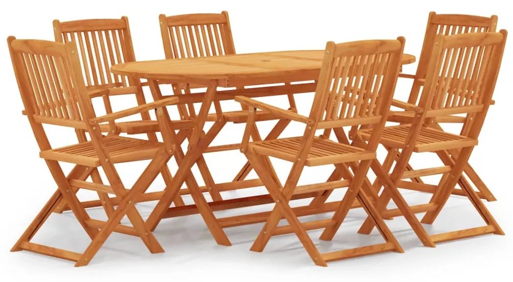Set Pranzo Pieghevole Da Esterno 7 Pz İn Massello Di Eucalipto /