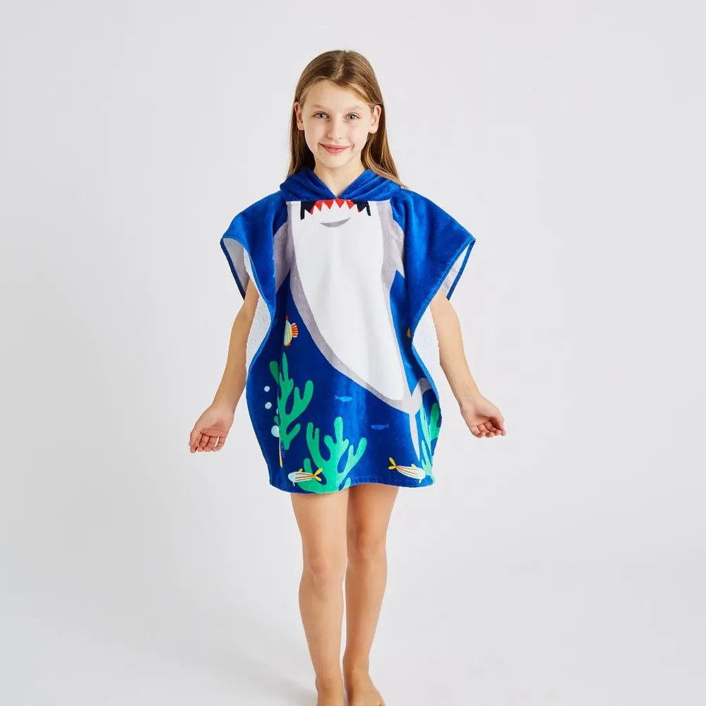 Poncho bambino in cotone blu Shark - Catherine Lansfield