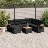 Set Divani da Giardino con Cuscini 8 pz Nero in Polyrattan 3227049