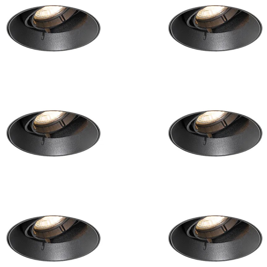 Set di 6 faretti da incasso moderni neri GU10 rotondi senza bordi - Oneon