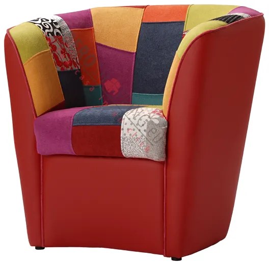 Poltrona in ecopelle ROSSA e seduta in tessuto patchwork