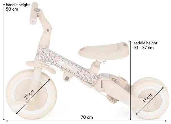 PETITE&MARS - Triciclo per bambini 5 in 1 TURBO LIMITED Prato Rosa
