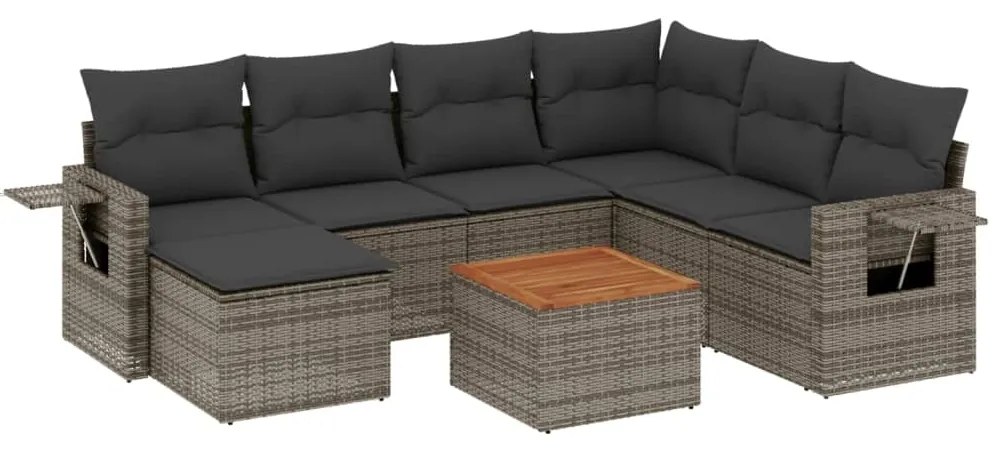 Set divano da giardino 8 pz con cuscini grigio in polyrattan
