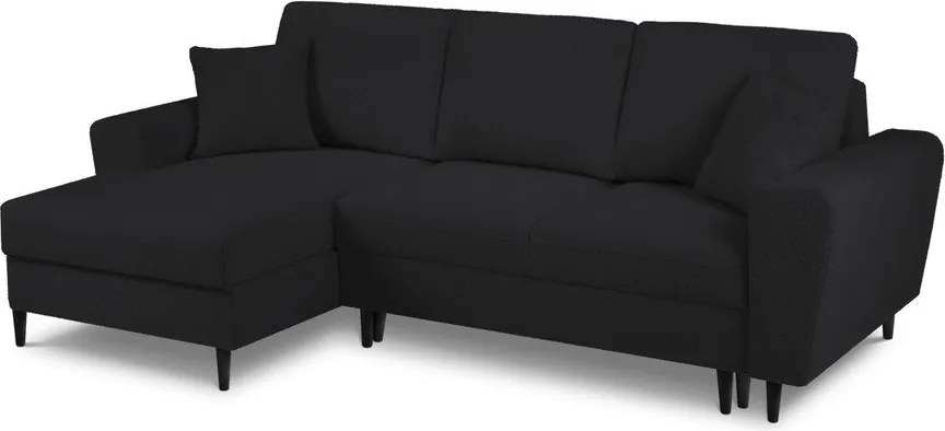 Divano angolare nero allungabile e con contenitore (con penisola a sinistra/con chaise lounge) con rivestimento in bouclé Kyoto – Cosmopolitan Design