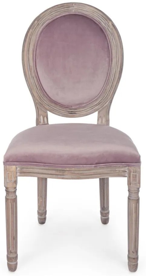 Set di 2 poltroncine MATHILDE tessuto effetto velluto rosa antico e legno invecchiato