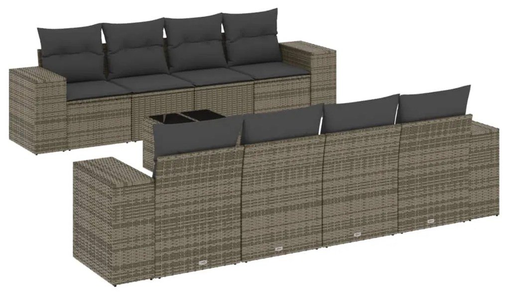 Set Divano da Giardino 9 pz con Cuscini Grigio in Polyrattan