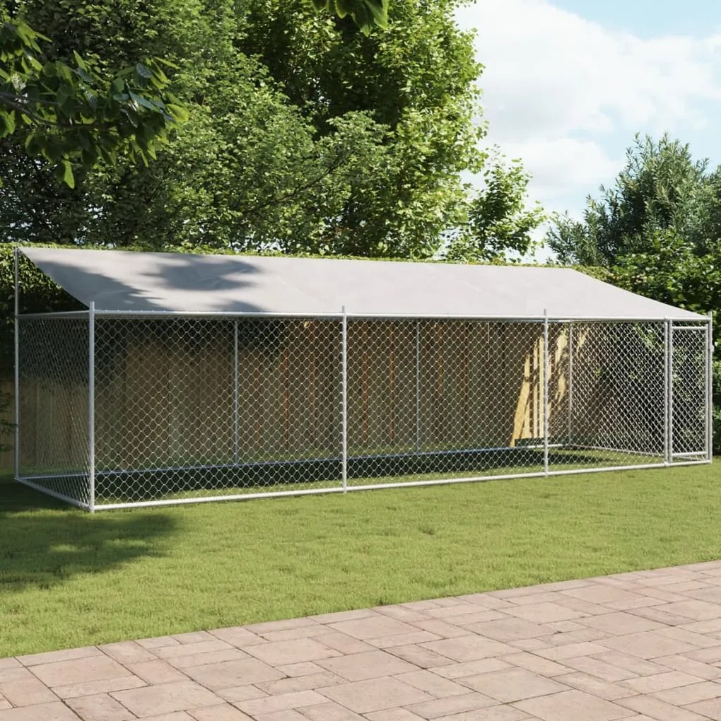 Gabbia Cani Con Tetto E Porta Grigia 6x2x2 M İn Acciaio Zincato /