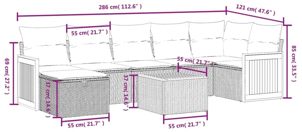 Set divano da giardino 8 pz con cuscini beige misto polyrattan