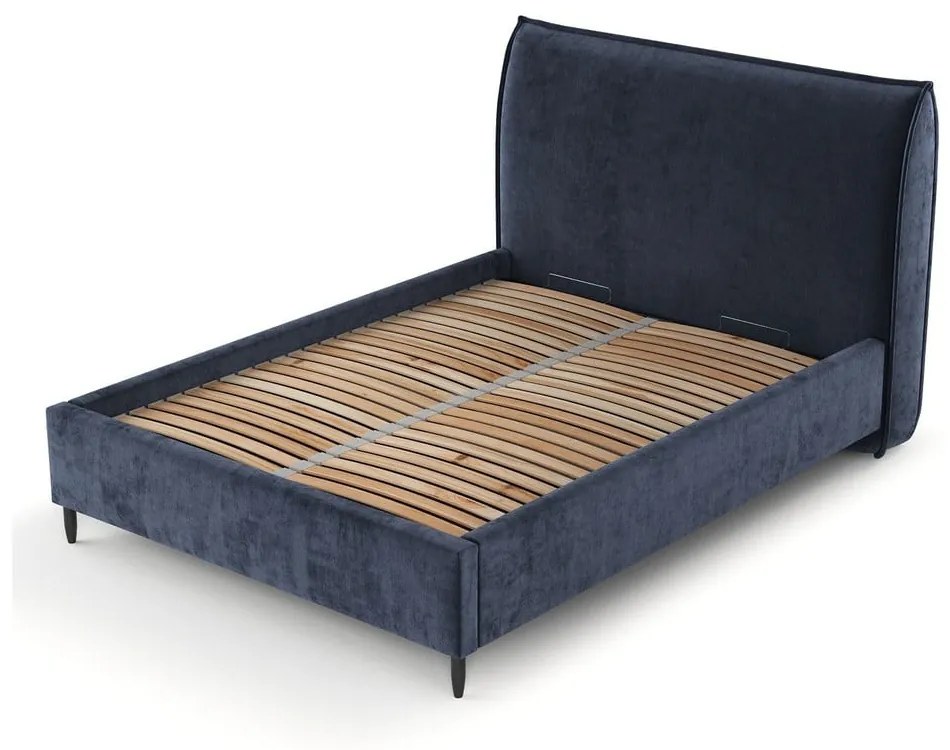 Letto matrimoniale imbottito blu scuro con spazio contenitivo e rete 180x200 cm Shell - Maison de Rêve