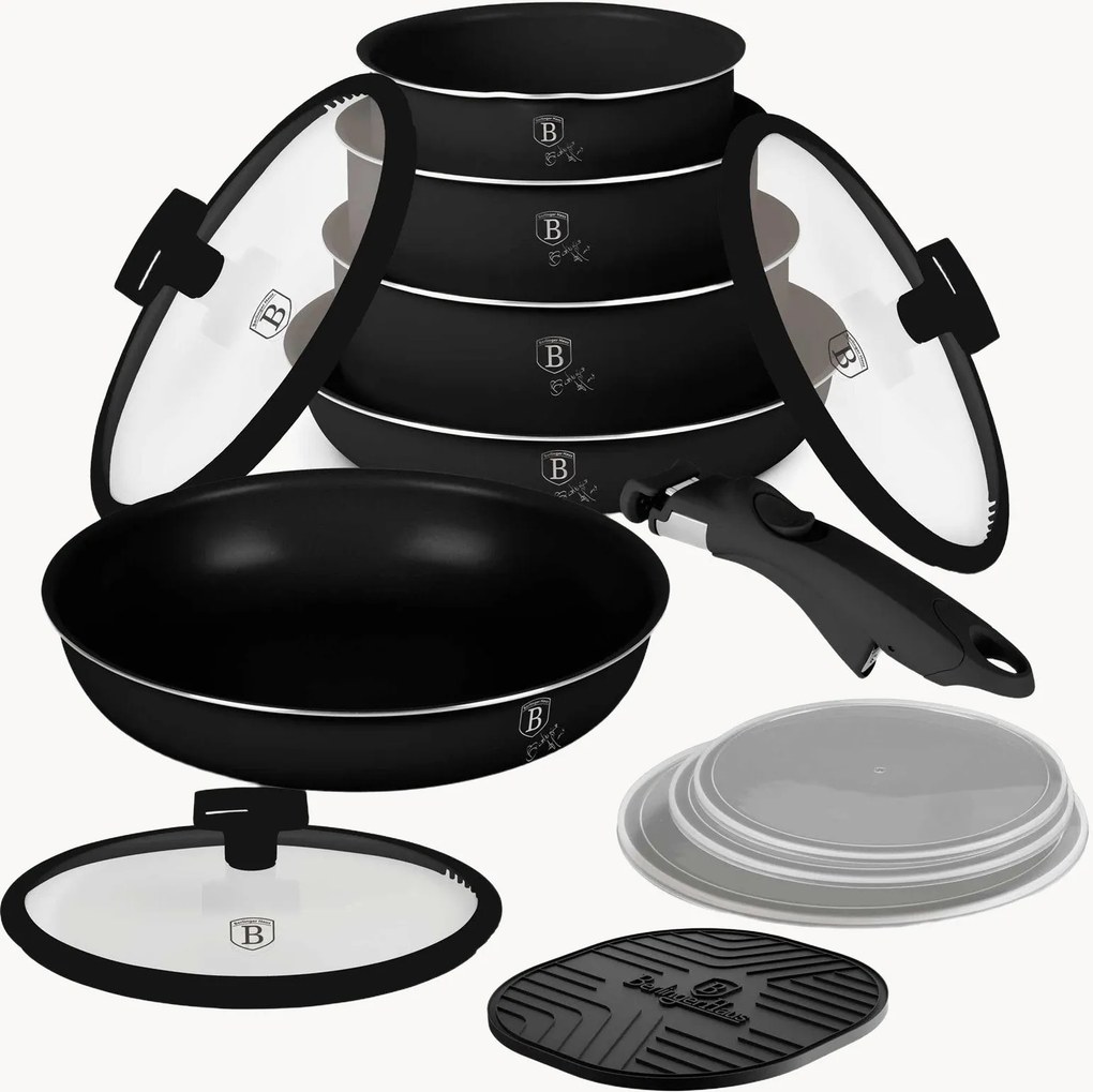 Batteria di pentole nera opaca, set da 13